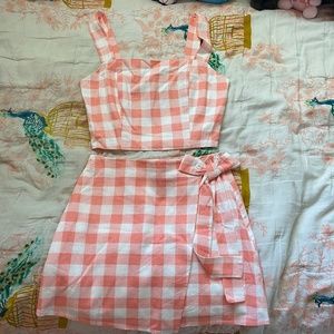 Pink Gingham Crop Top/Skirt Set